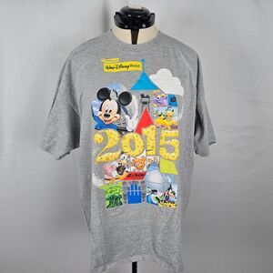 Disney by Hanes 2015 T-Shirt Unisex 2XL Gray Colorful Graphics Short Sleeve